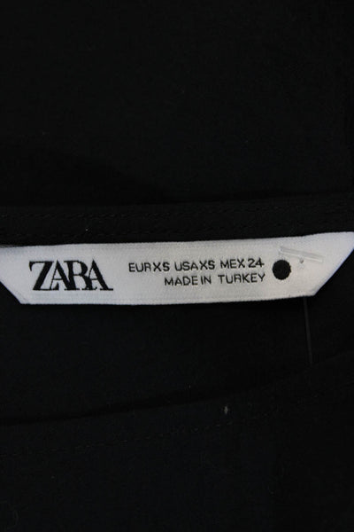 Zara Women Shift Dress Black Modal Polyester Zip Solid Mid-Calf Classic Size XS