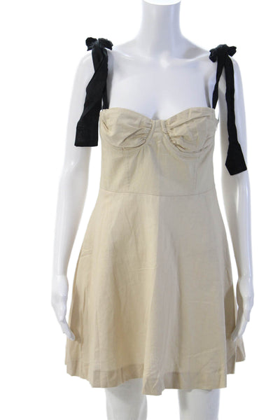 Zara Women A-Line Sundress Beige Linen Sleeveless Tie Bohemian Size S