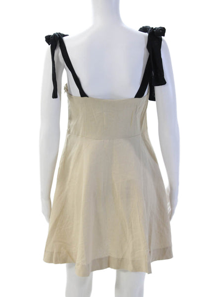 Zara Women A-Line Sundress Beige Linen Sleeveless Tie Bohemian Size S