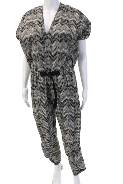 Maria + Cornejo Women Black Abstract V Neck Short Sleeve Jumpsuit Size 4