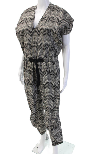 Maria + Cornejo Women Black Abstract V Neck Short Sleeve Jumpsuit Size 4