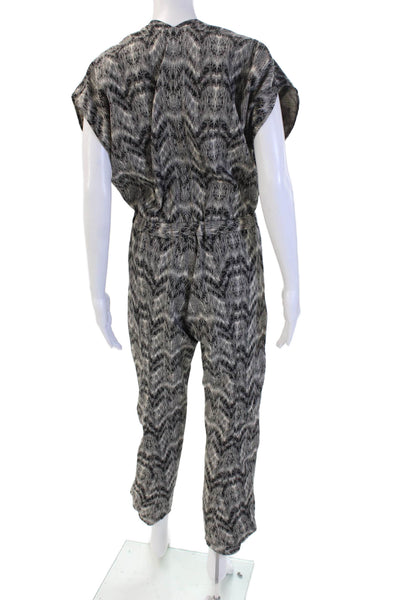 Maria + Cornejo Women Black Abstract V Neck Short Sleeve Jumpsuit Size 4