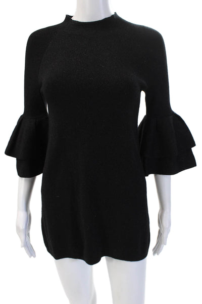 Anthropologie Women Black Sweater Dress 3/4 Sleeve Mock Neck Petite Size 2XS