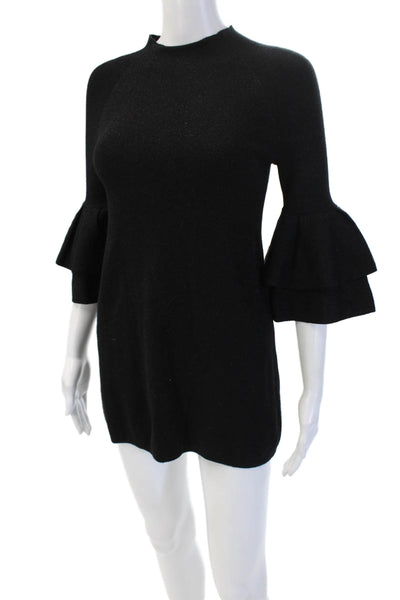 Anthropologie Women Black Sweater Dress 3/4 Sleeve Mock Neck Petite Size 2XS