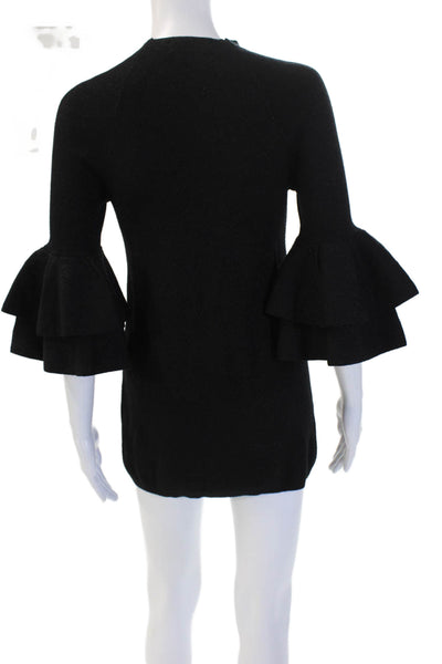 Anthropologie Women Black Sweater Dress 3/4 Sleeve Mock Neck Petite Size 2XS
