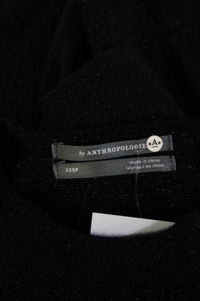 Anthropologie Women Black Sweater Dress 3/4 Sleeve Mock Neck Petite Size 2XS