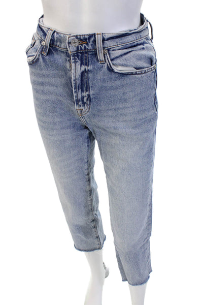 7 For All Mankind Women Light Blue High Rise Cropped Ankle Mom Jeans Size 24