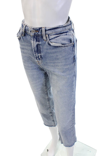 7 For All Mankind Women Light Blue High Rise Cropped Ankle Mom Jeans Size 24