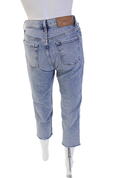 7 For All Mankind Women Light Blue High Rise Cropped Ankle Mom Jeans Size 24