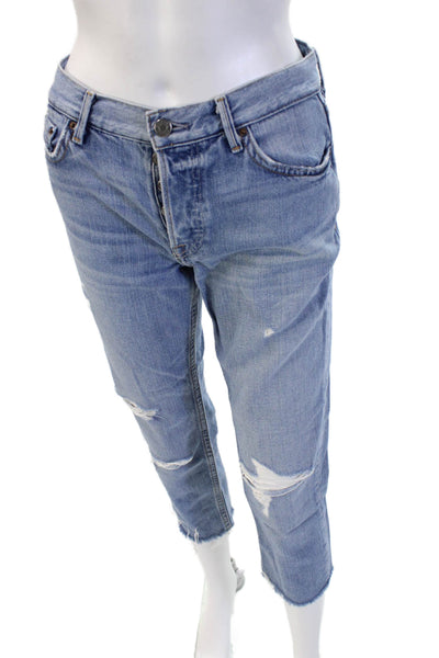 Grlfrnd Women Boyfriend Cropped Light Blue Mid Rise Jeans Size 24