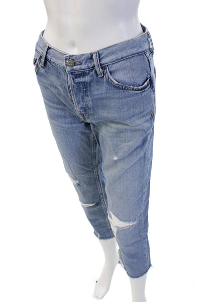 Grlfrnd Women Boyfriend Cropped Light Blue Mid Rise Jeans Size 24