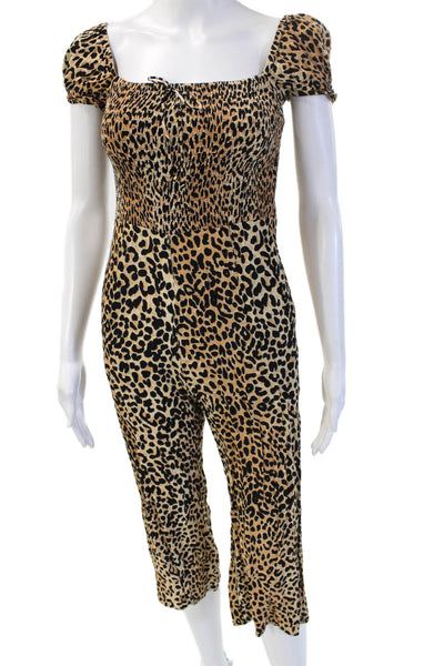 Faithfull The Brand Womens Beige Animal Print Jumpsuit Size 2