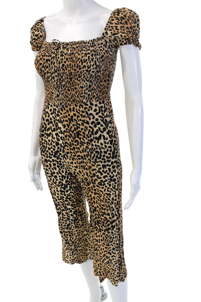 Faithfull The Brand Womens Beige Animal Print Jumpsuit Size 2