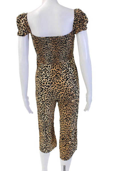 Faithfull The Brand Womens Beige Animal Print Jumpsuit Size 2