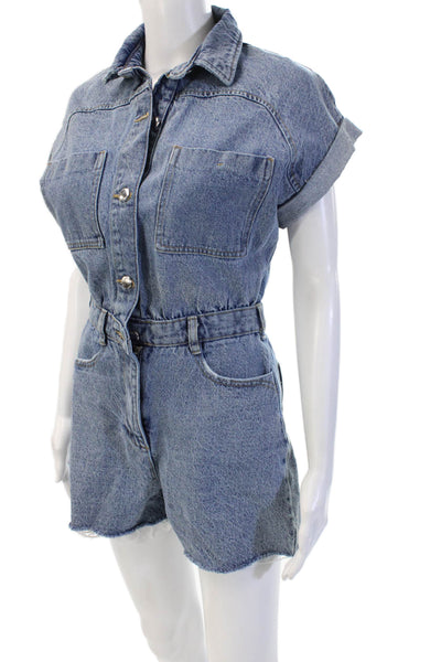 Zara Womens Collared Short Sleeve Blue Jumpsuit Cotton Size XS