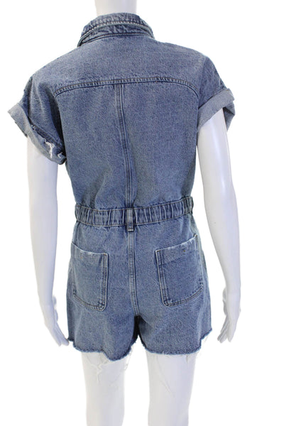 Zara Womens Collared Short Sleeve Blue Jumpsuit Cotton Size XS