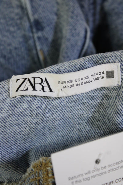 Zara Womens Collared Short Sleeve Blue Jumpsuit Cotton Size XS