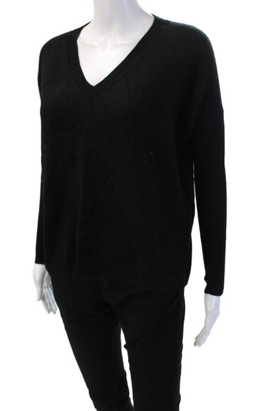 J Crew Unisex Cashmere V Neck Pullover Sweater Black Long Sleeve Size 2XS