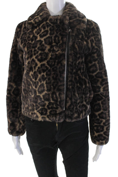 Apparis Women Bomber Jacket Black Leopard Collared Zip Long Sleeve Size 2XS