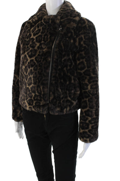 Apparis Women Bomber Jacket Black Leopard Collared Zip Long Sleeve Size 2XS