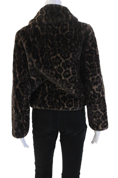 Apparis Women Bomber Jacket Black Leopard Collared Zip Long Sleeve Size 2XS