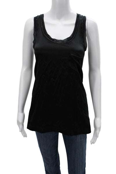 Theory Womens Basic Silk Spandex Sleeveless Tank Black Round Neck Size L