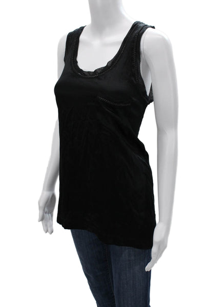 Theory Womens Basic Silk Spandex Sleeveless Tank Black Round Neck Size L