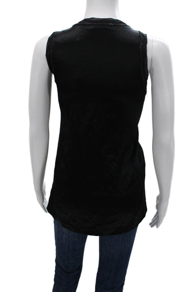 Theory Womens Basic Silk Spandex Sleeveless Tank Black Round Neck Size L