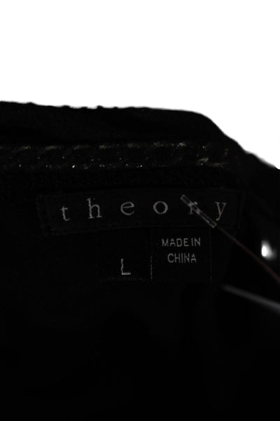 Theory Womens Basic Silk Spandex Sleeveless Tank Black Round Neck Size L