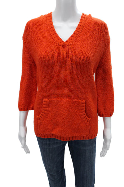 Adrienne Vittadini Unisex Orange V-Neck Pullover 3/4 Sleeve Size S