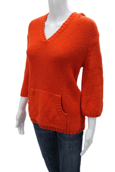 Adrienne Vittadini Unisex Orange V-Neck Pullover 3/4 Sleeve Size S