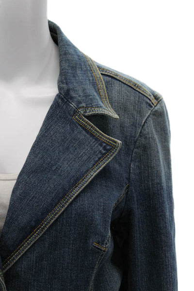 DKNY Jeans Womens Dark Blue Cotton Spandex Collared Button Blazer 90s Size L
