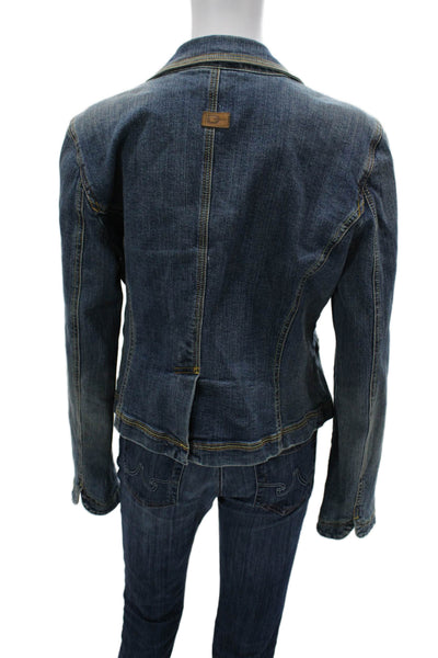 DKNY Jeans Womens Dark Blue Cotton Spandex Collared Button Blazer 90s Size L