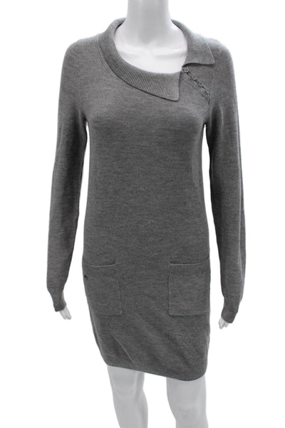 Lacoste Womens Sweater Dress Gray Long Sleeve Cotton Size 34