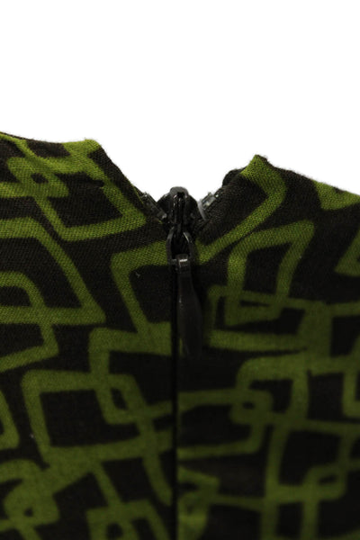 Donna Morgan Women Green Aztec V-Neck Sundress Cotton Sleeveless Zip Size 6