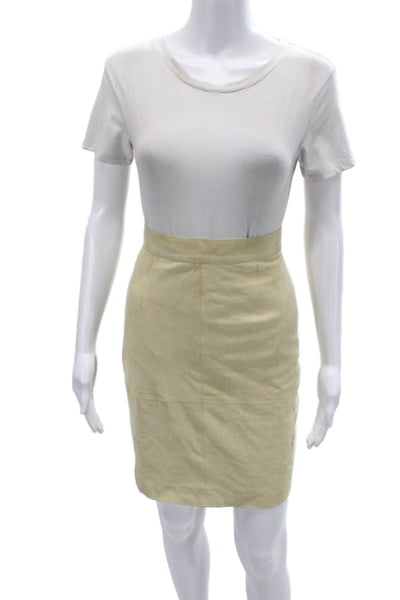Les Copains Women Beige Leather Straight Pencil Skirt Size 42