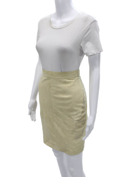 Les Copains Women Beige Leather Straight Pencil Skirt Size 42