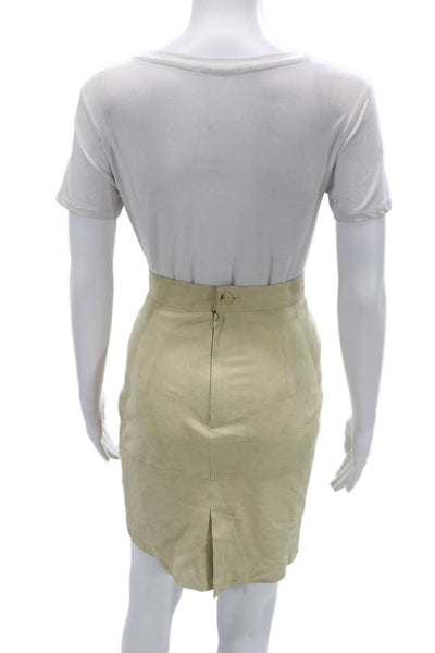 Les Copains Women Beige Leather Straight Pencil Skirt Size 42