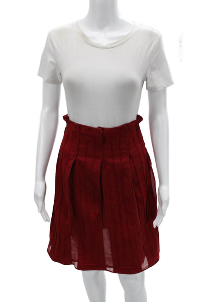 Calvin Klein Womens Pleated Striped Red Skirt Short Size M