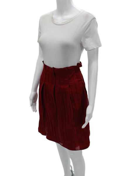 Calvin Klein Womens Pleated Striped Red Skirt Short Size M