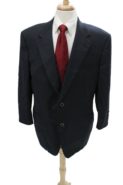 Canali Mens Dark Blue 100% Wool Classic Solid Blazer Size 52