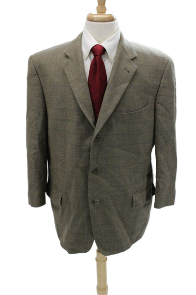 Joseph Abboud Mens Gray Plaid Wool Sport Coat Button Collared Size 42