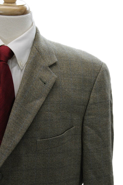 Joseph Abboud Mens Gray Plaid Wool Sport Coat Button Collared Size 42