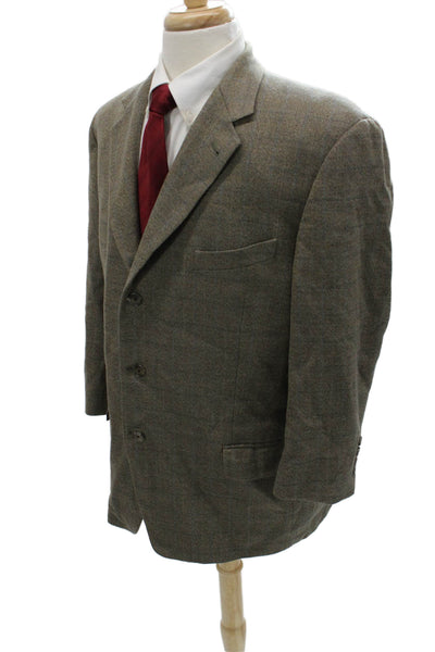 Joseph Abboud Mens Gray Plaid Wool Sport Coat Button Collared Size 42