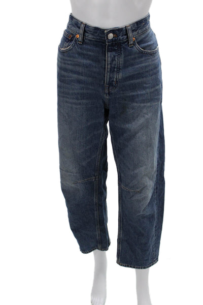 Madewell Unisex Cropped Wide-Leg Jeans Dark Blue Low Rise Button Size 25