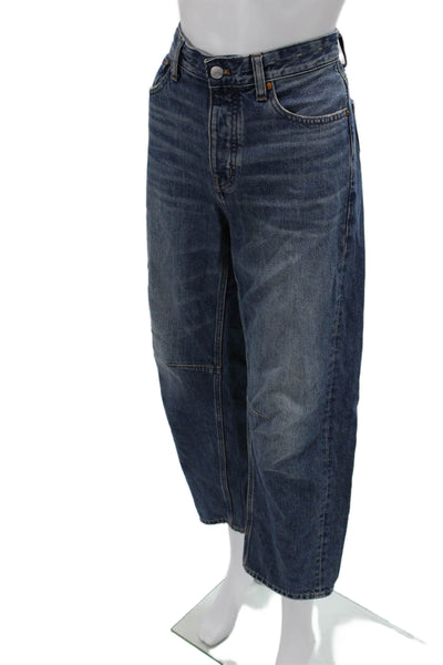 Madewell Unisex Cropped Wide-Leg Jeans Dark Blue Low Rise Button Size 25