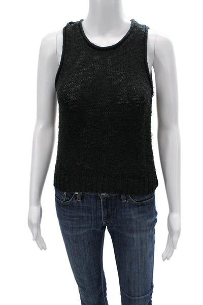Unsubscribed Women Black Basic Sleeveless Tank Linen Cotton Round Neck Size XS