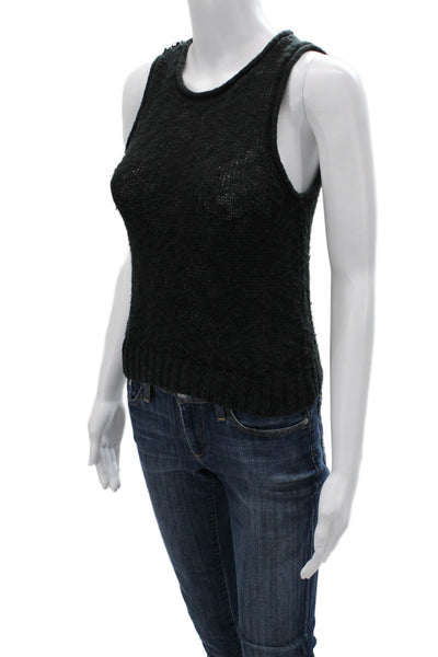Unsubscribed Women Black Basic Sleeveless Tank Linen Cotton Round Neck Size XS