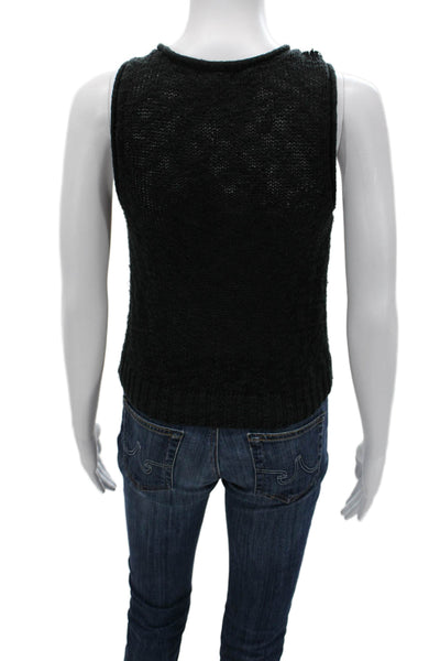Unsubscribed Women Black Basic Sleeveless Tank Linen Cotton Round Neck Size XS
