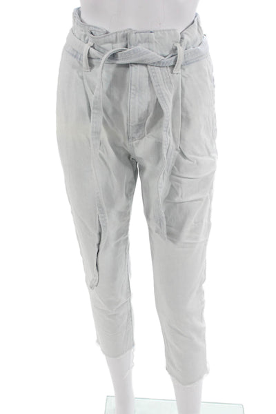 DL1961 Women Light Blue Paperbag Cropped Ankle Pants Cotton Drawstring Size 24